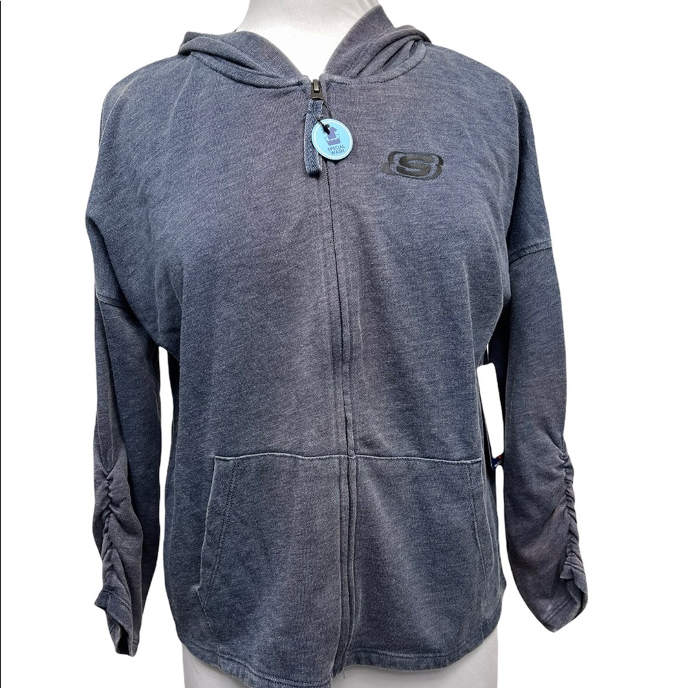 NWT Skechers Women's Blue Special Wash Hoodie Size Small. Cotton Blend